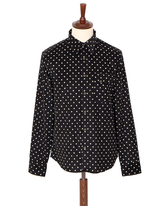 Ike Shirt in Black Corduroy Polkadot