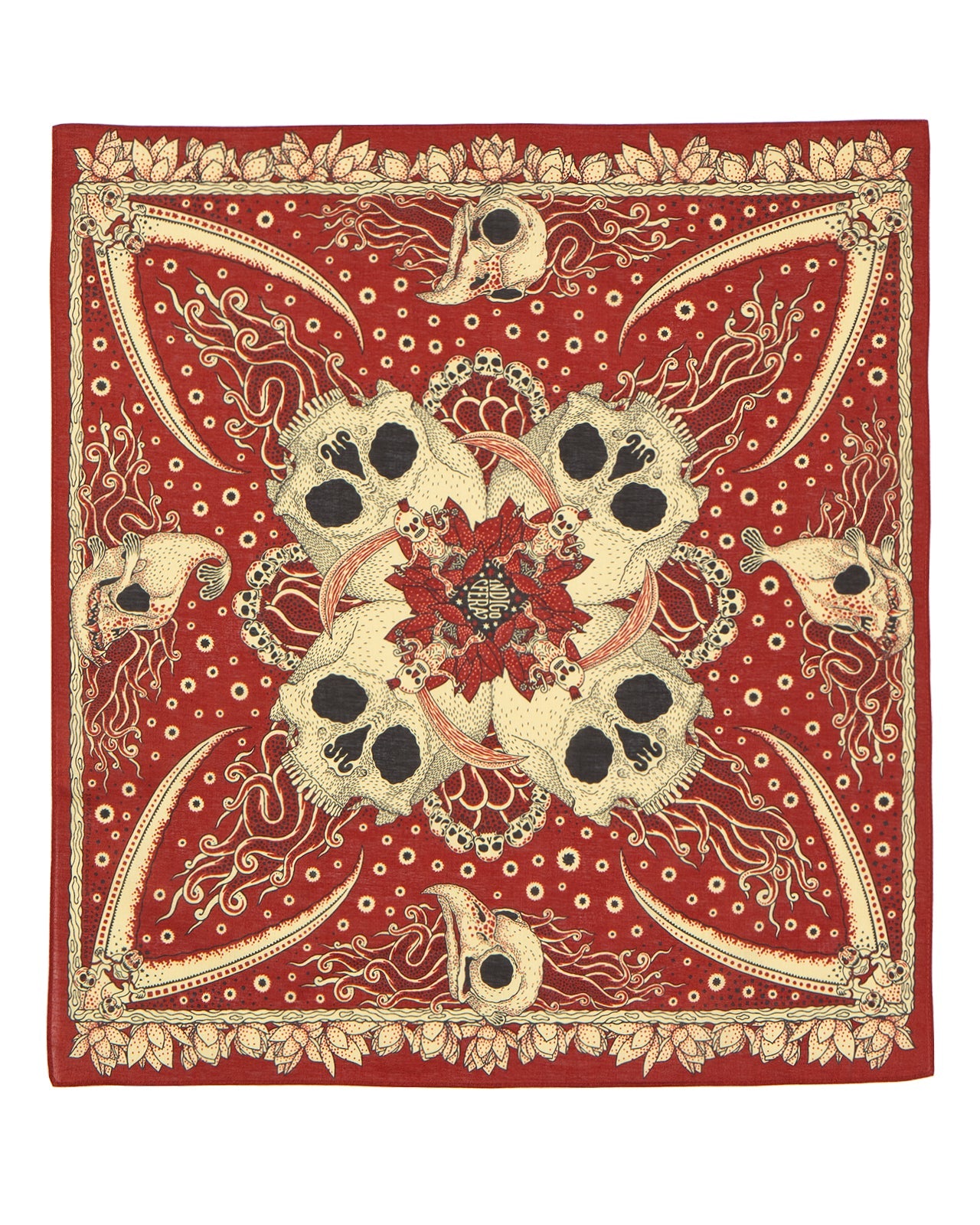 Skull Bandana in Red White and Yellow