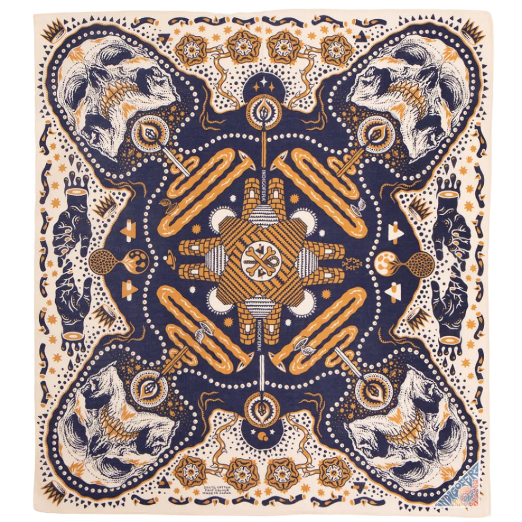 Indigofera Tarot XIII Bandana in Offwhite & Blue