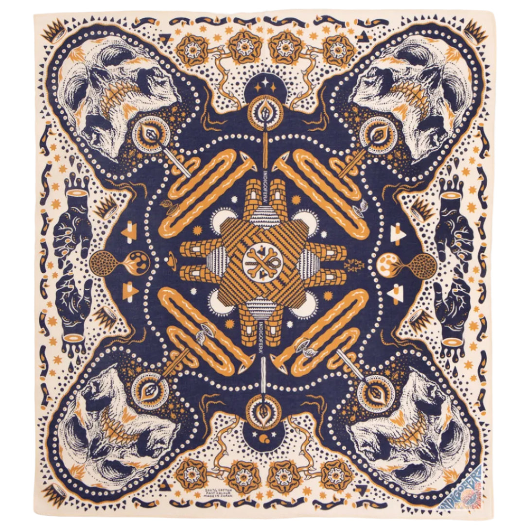 Indigofera Tarot XIII Bandana in Offwhite & Blue