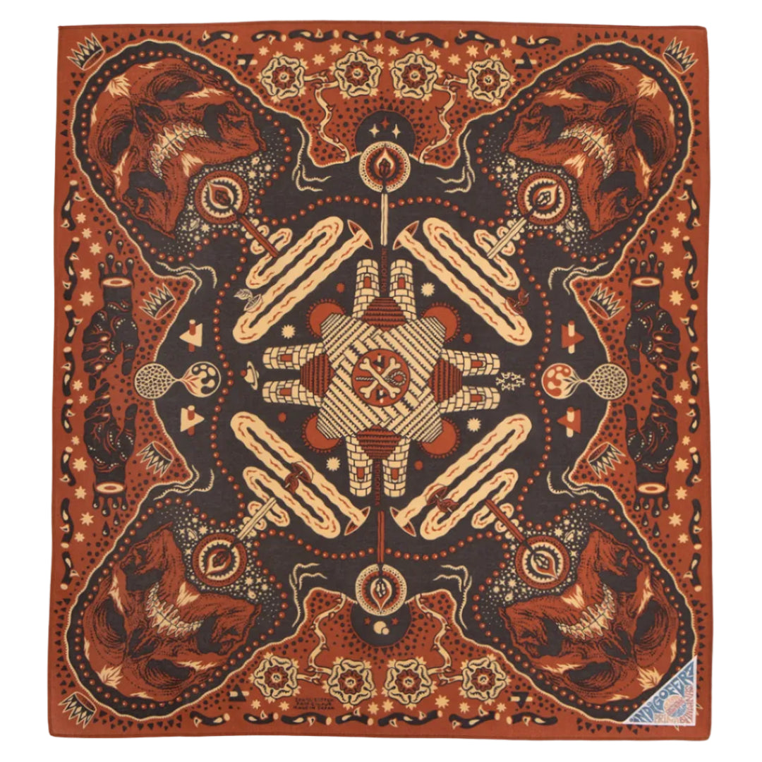 Indigofera Tarot XIII Bandana in Red & Brown