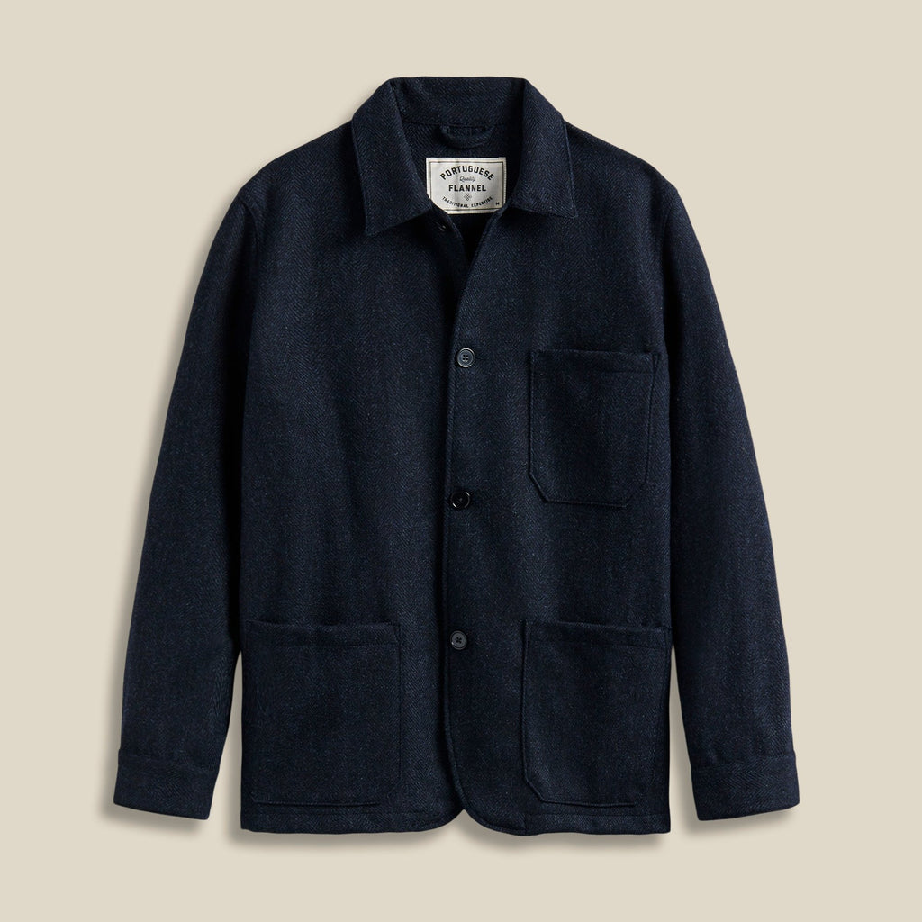 Labura Jacket in Navy Herringbone Wool