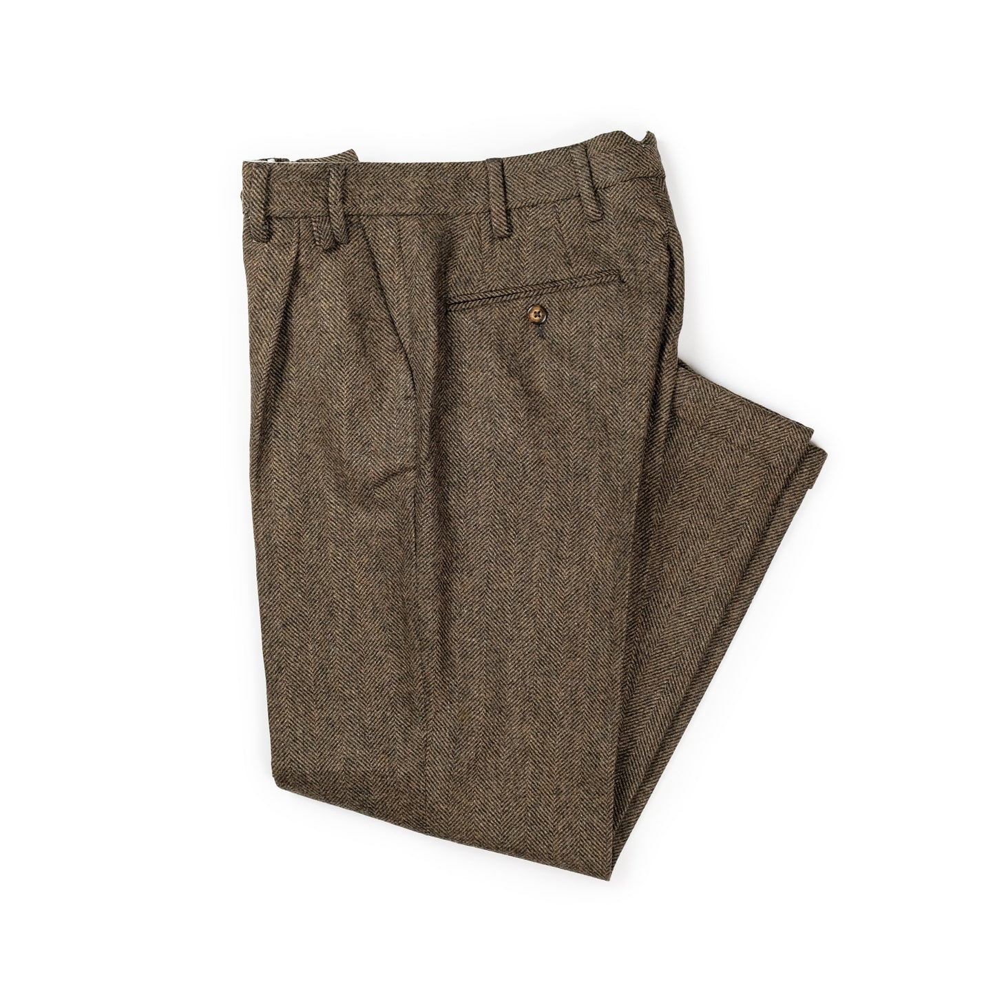 Wool Herringbone Trousers in Brown