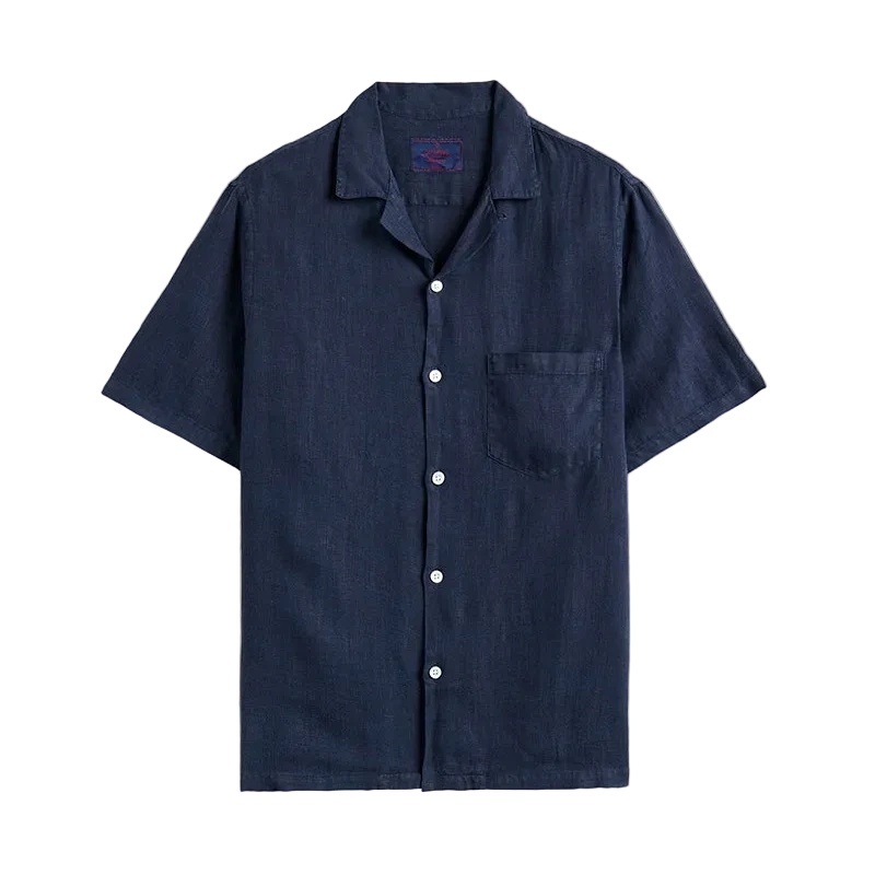 Linen Camp Collar in Navy
