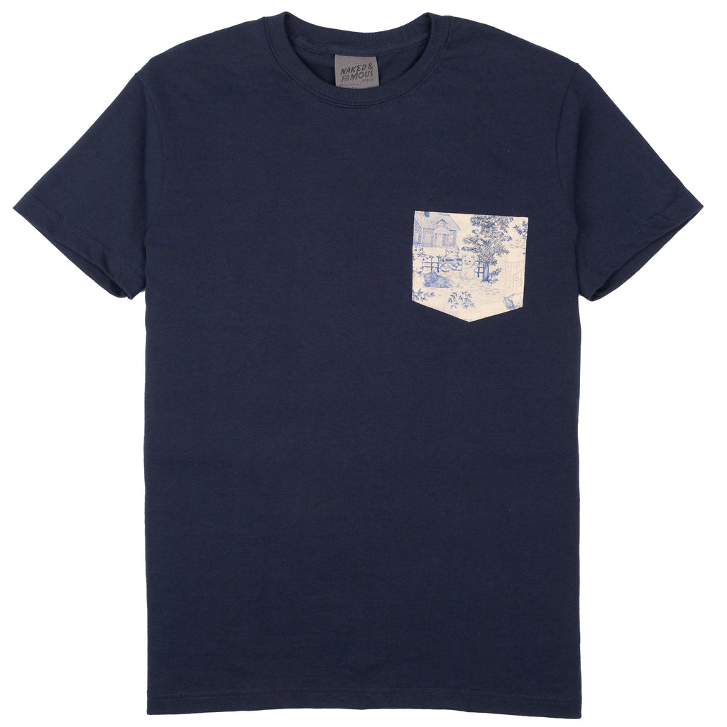 Pocket Tee in Navy Linen Cats