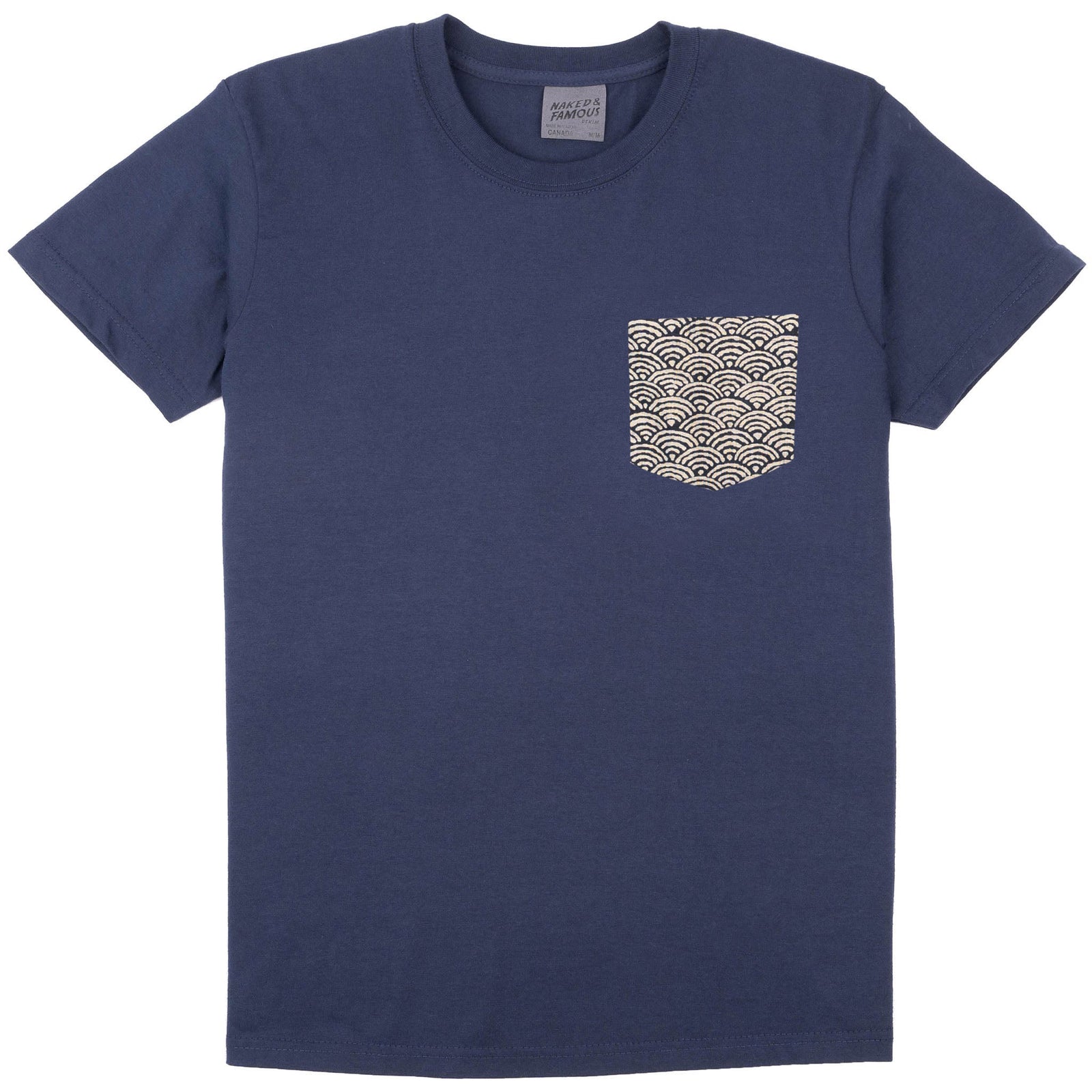 Pocket Tee in Navy Seigaiha Waves