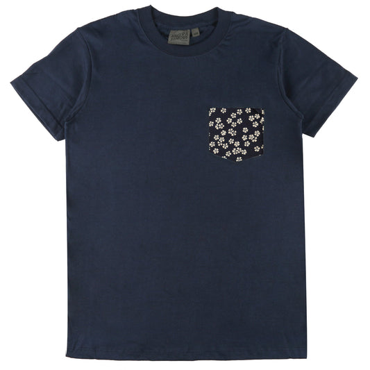 Pocket Tee in Navy Kimono Flowers