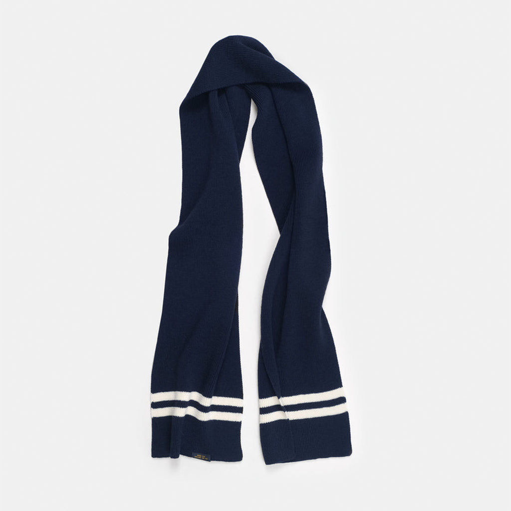 Striped Wool Scarf in Dark Navy & Off-White