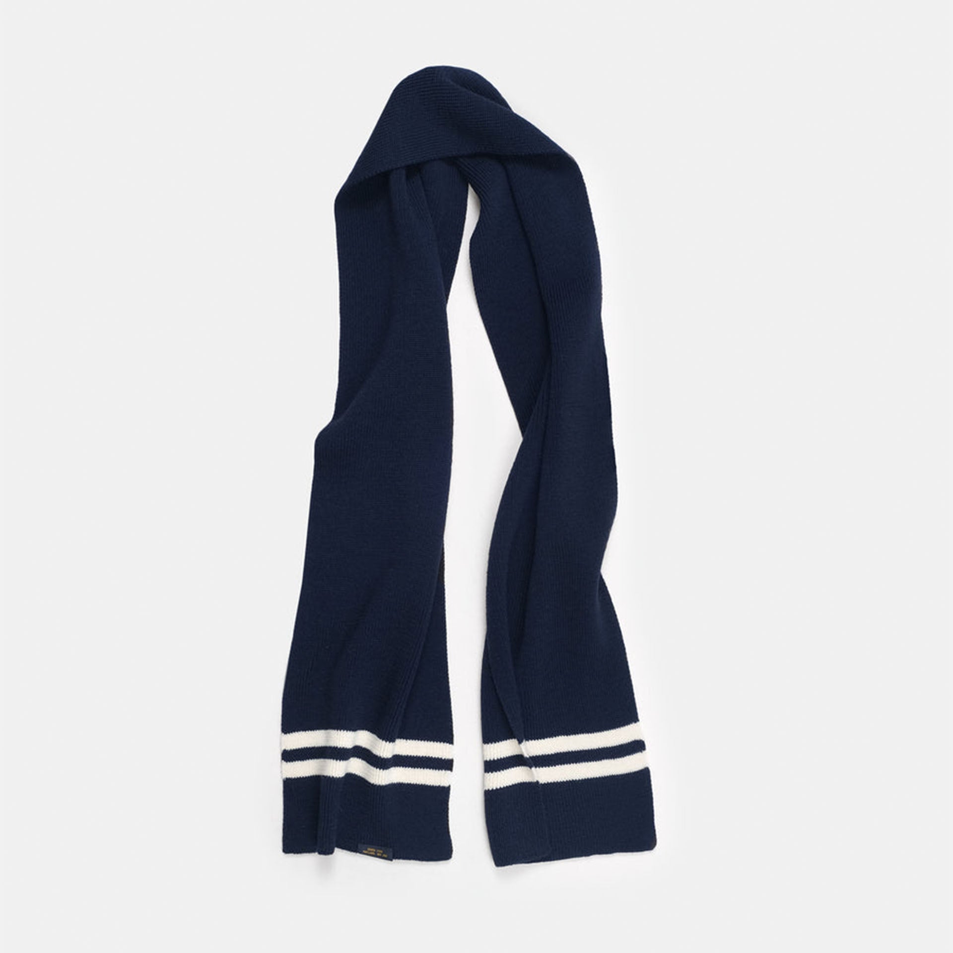 Striped Wool Scarf in Dark Navy & Off-White
