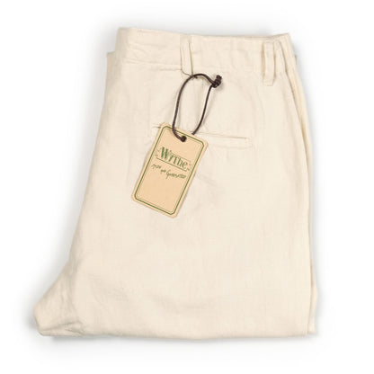 Flat Front Chino in Unbleached Slub Cotton/Linen Twill