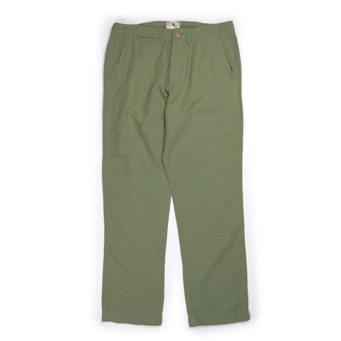 Flat Front Chino in Faded Olive Slub Cotton/Linen Twill