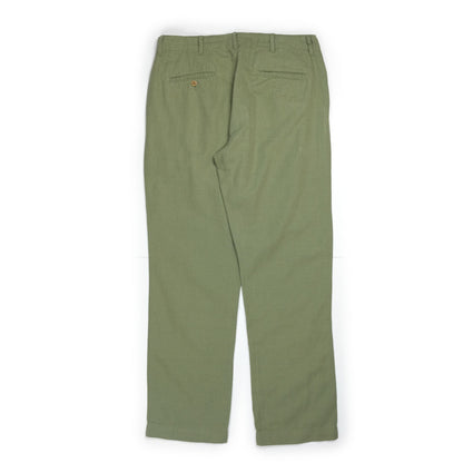 Flat Front Chino in Faded Olive Slub Cotton/Linen Twill