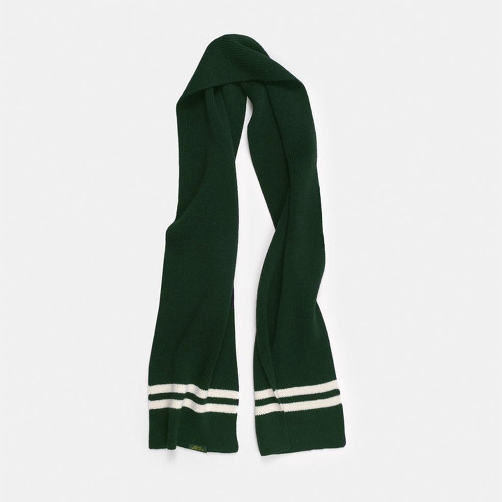 Striped Wool Scarf in Pine & Off-White