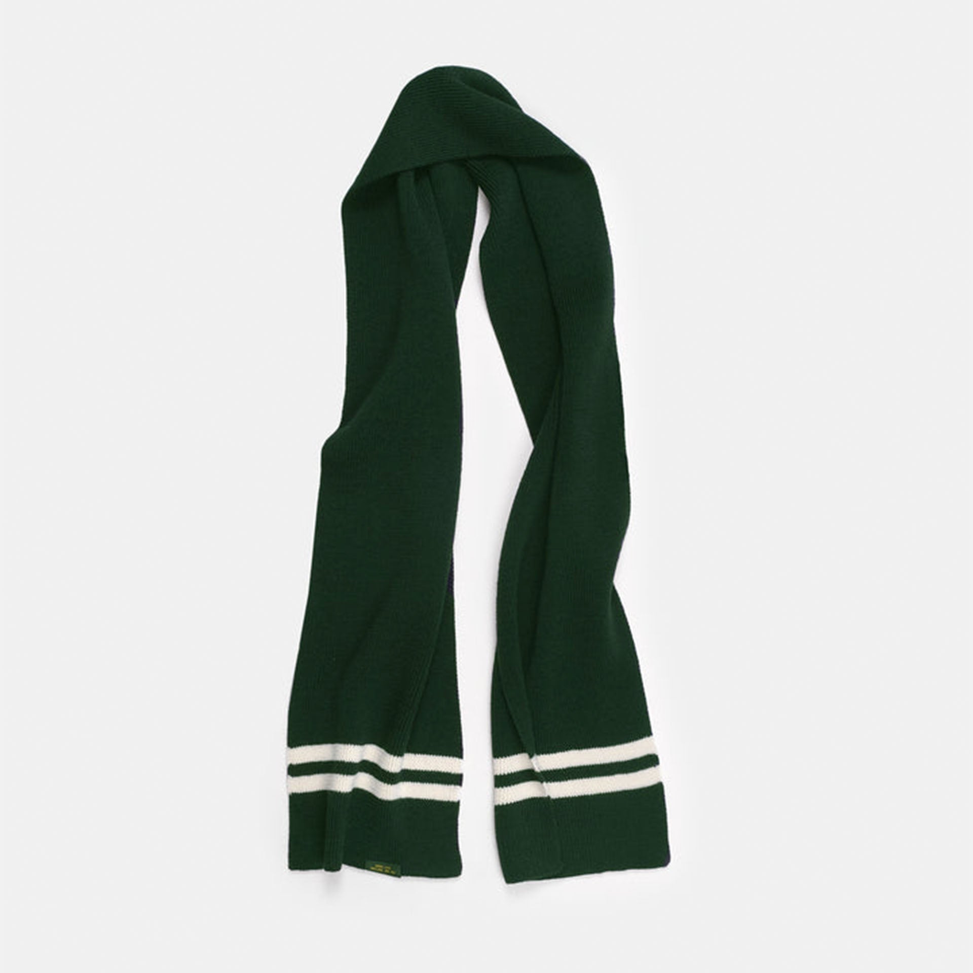 Striped Wool Scarf in Pine & Off-White