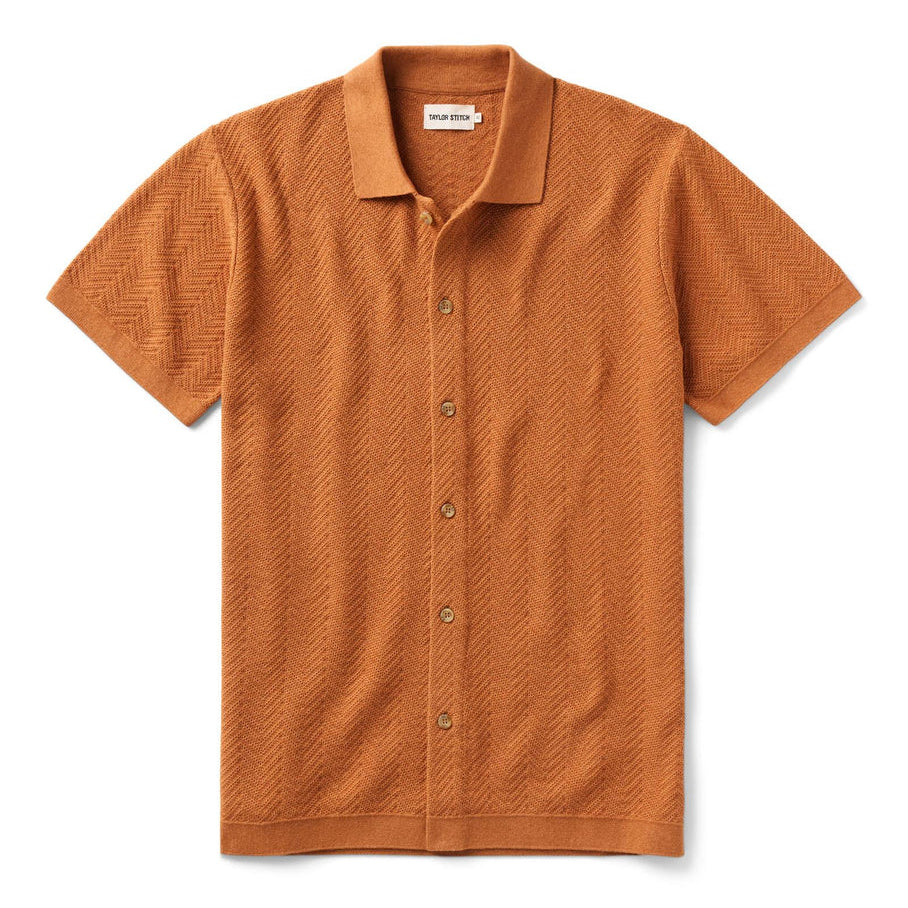 The Button Down Polo in Desert Herringbone