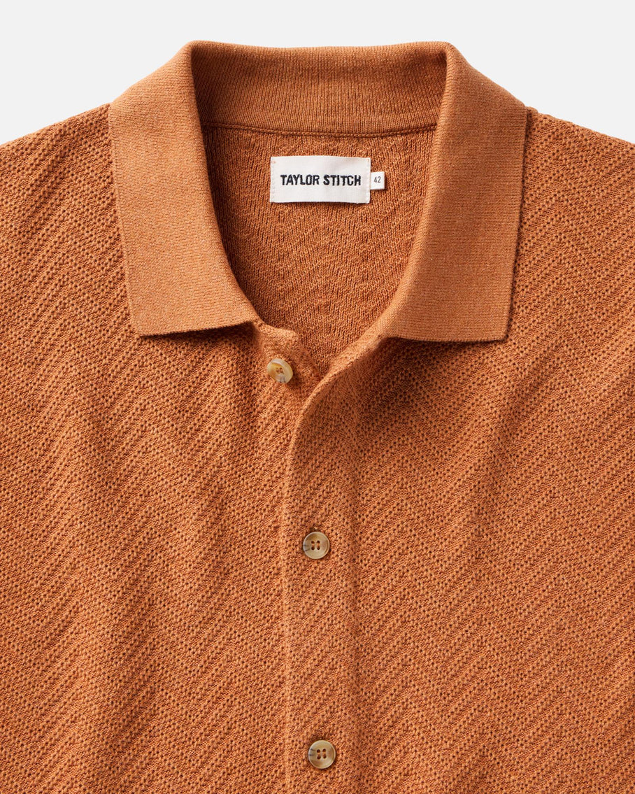 The Button Down Polo in Desert Herringbone