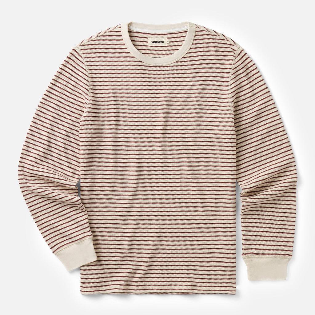The Organic Cotton Crew in Vintage White Stripe Waffle