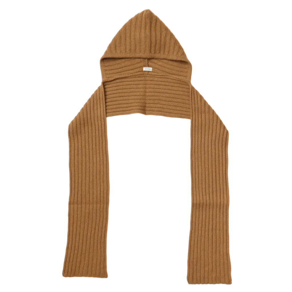 Merino Cashmere Chunky Hooded Scarf in Brown