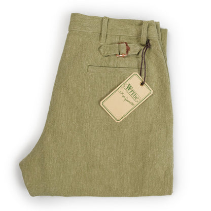 Rustic Plainweave Flat Front Chino in Olive