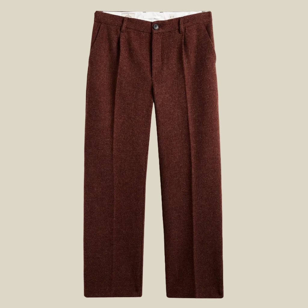 Single Pleat Herringbone Trousers in Terroir