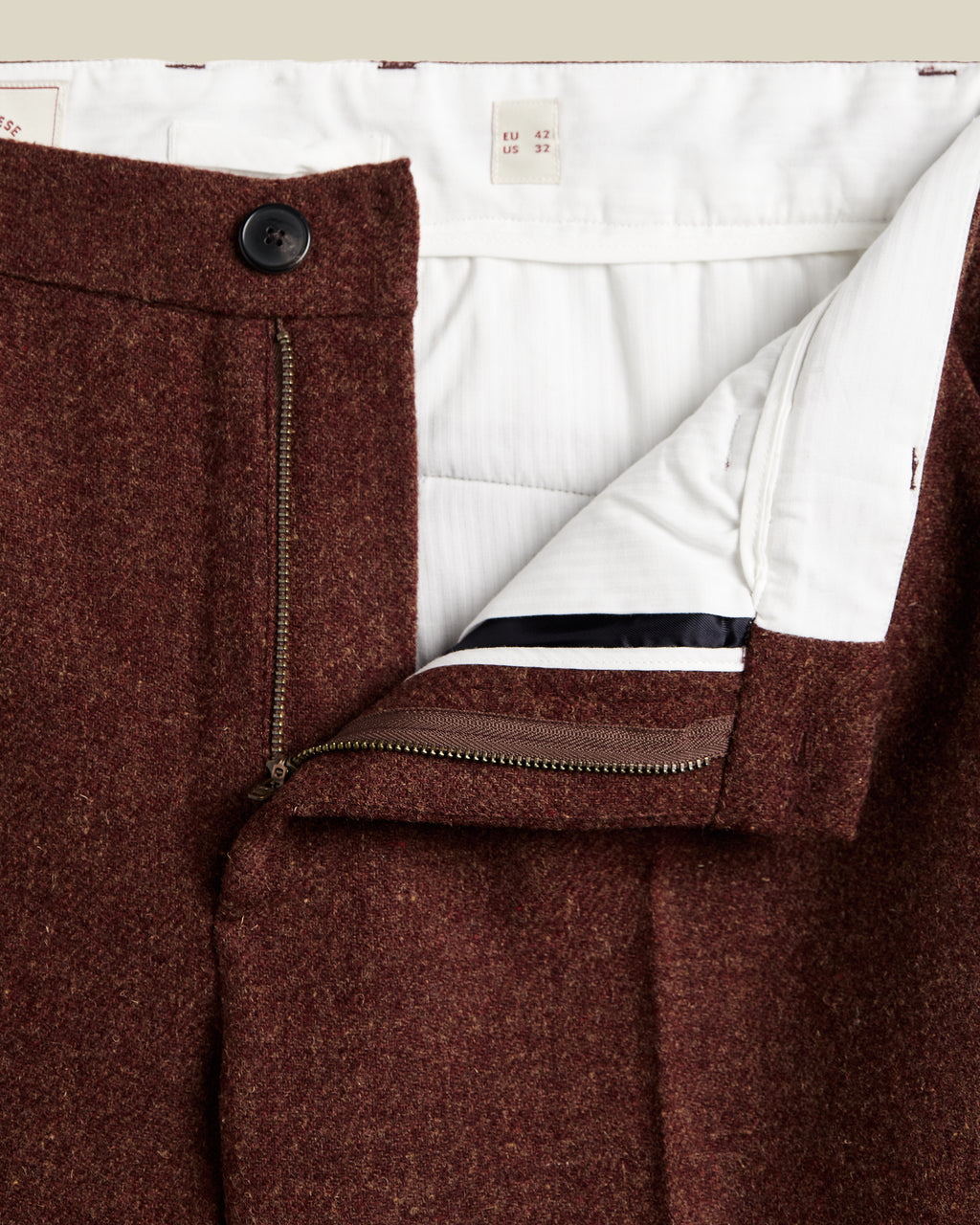 Single Pleat Herringbone Trousers in Terroir