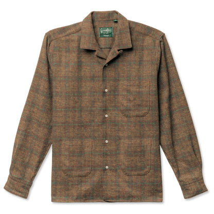 Brown Brushed Cotton Tweed Chore Shirt