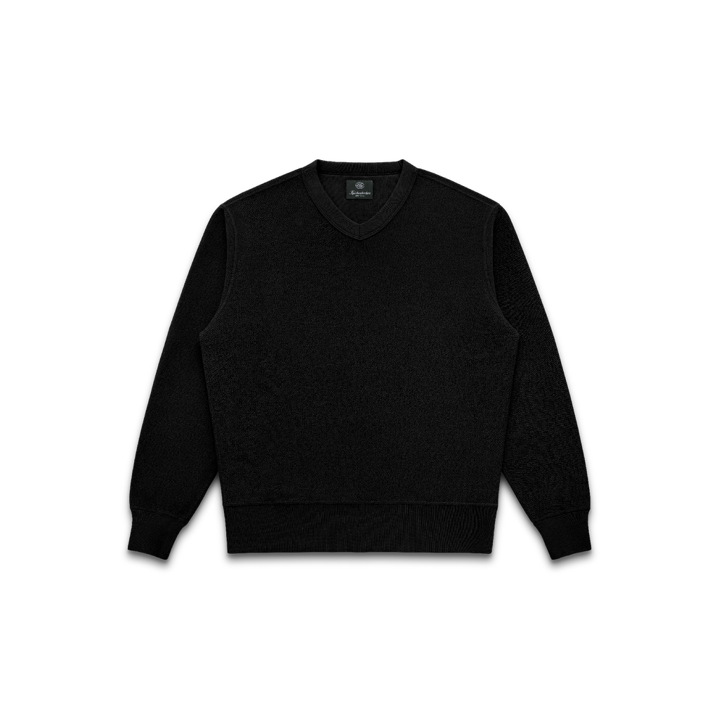 V-Neck Fleece Twill Crew in Black
