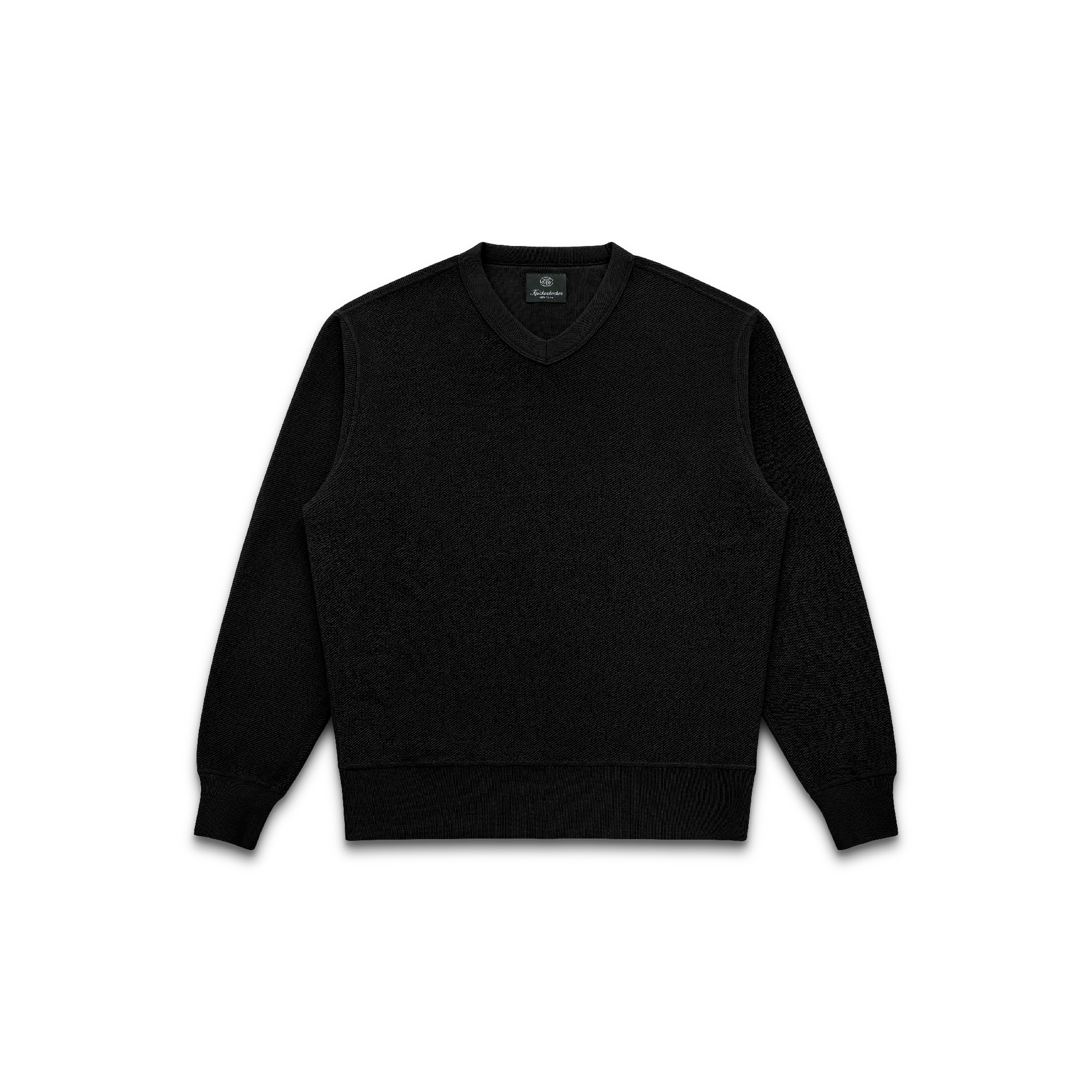 V-Neck Fleece Twill Crew in Black