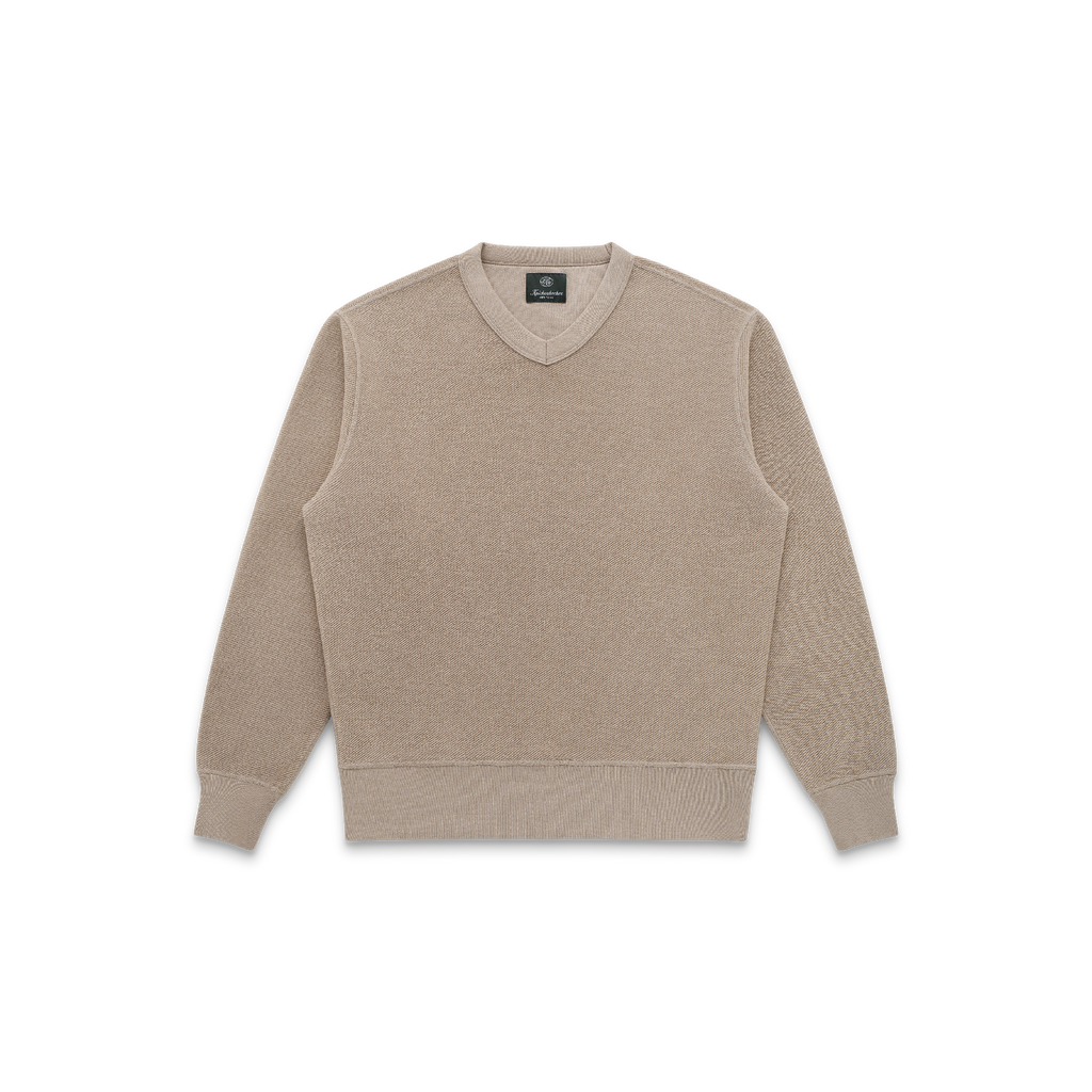V-Neck Fleece Twill Crew in Dune