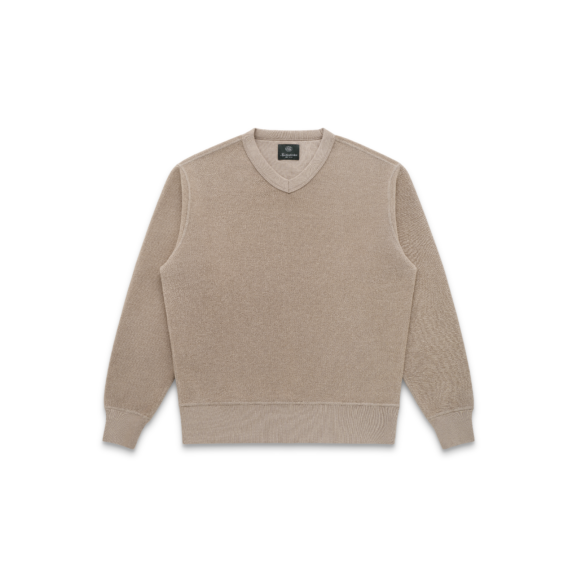 V-Neck Fleece Twill Crew in Dune