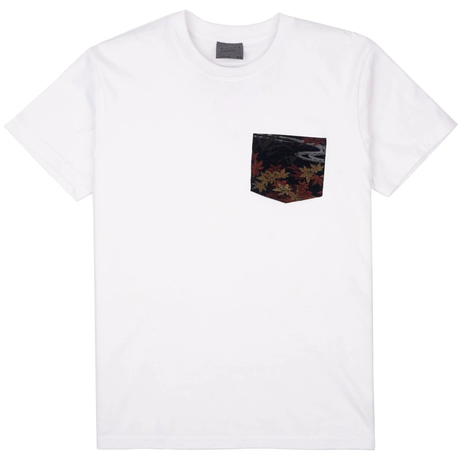 Pocket Tee in White Printed Autumn