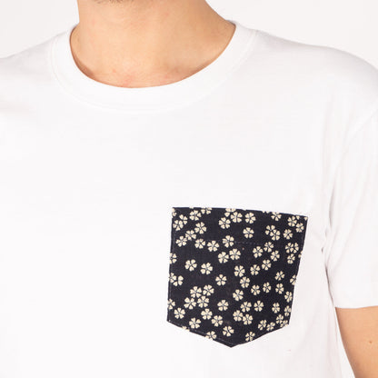 Pocket Tee in White Kimono Flowers