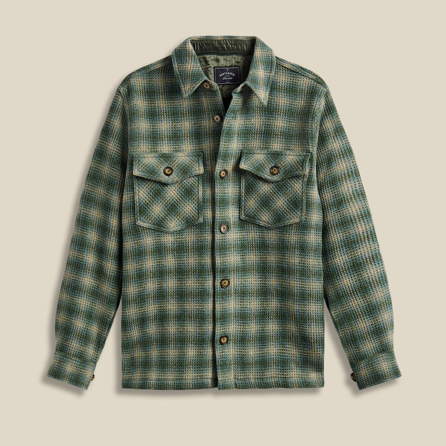 Waffle Overshirt in Green Wool