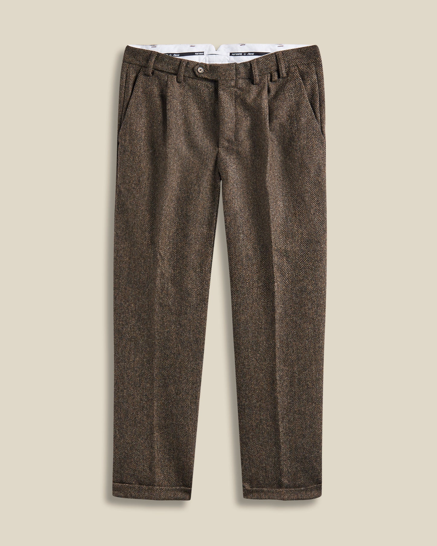 Wool Herringbone Trousers in Brown