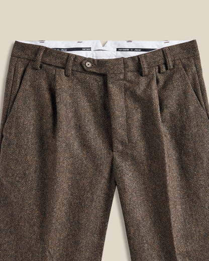 Wool Herringbone Trousers in Brown