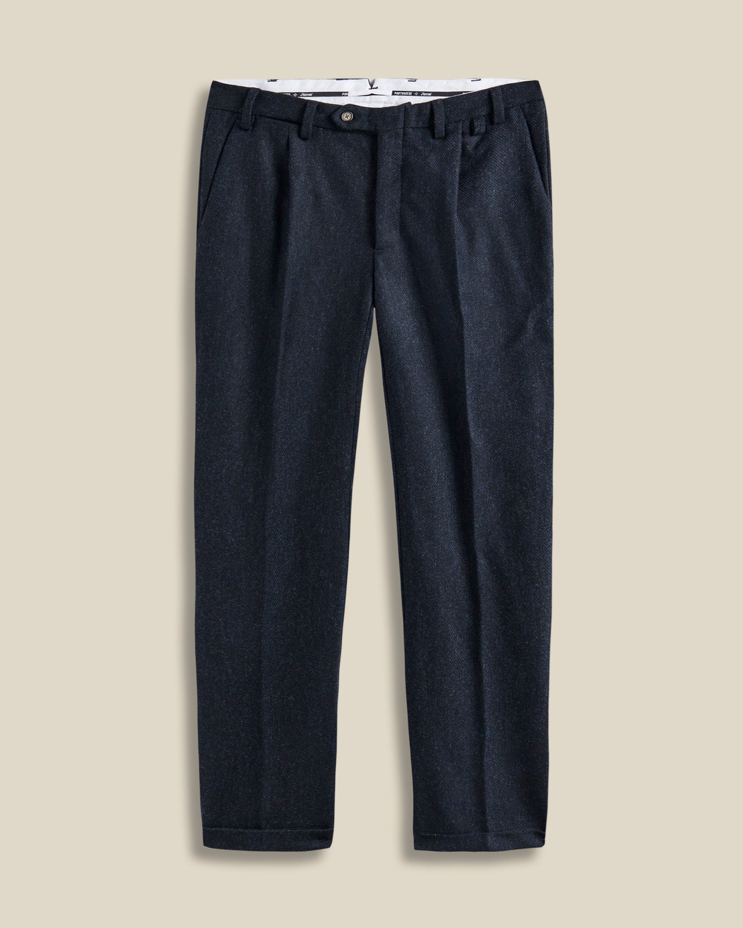 Wool Herringbone Trousers in Navy