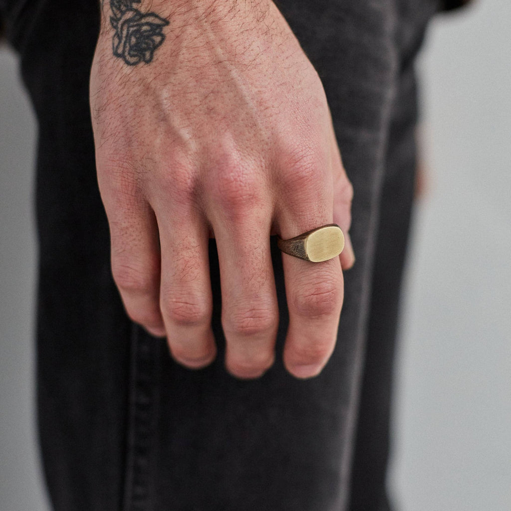 Signet Ring in Work Patina Brass