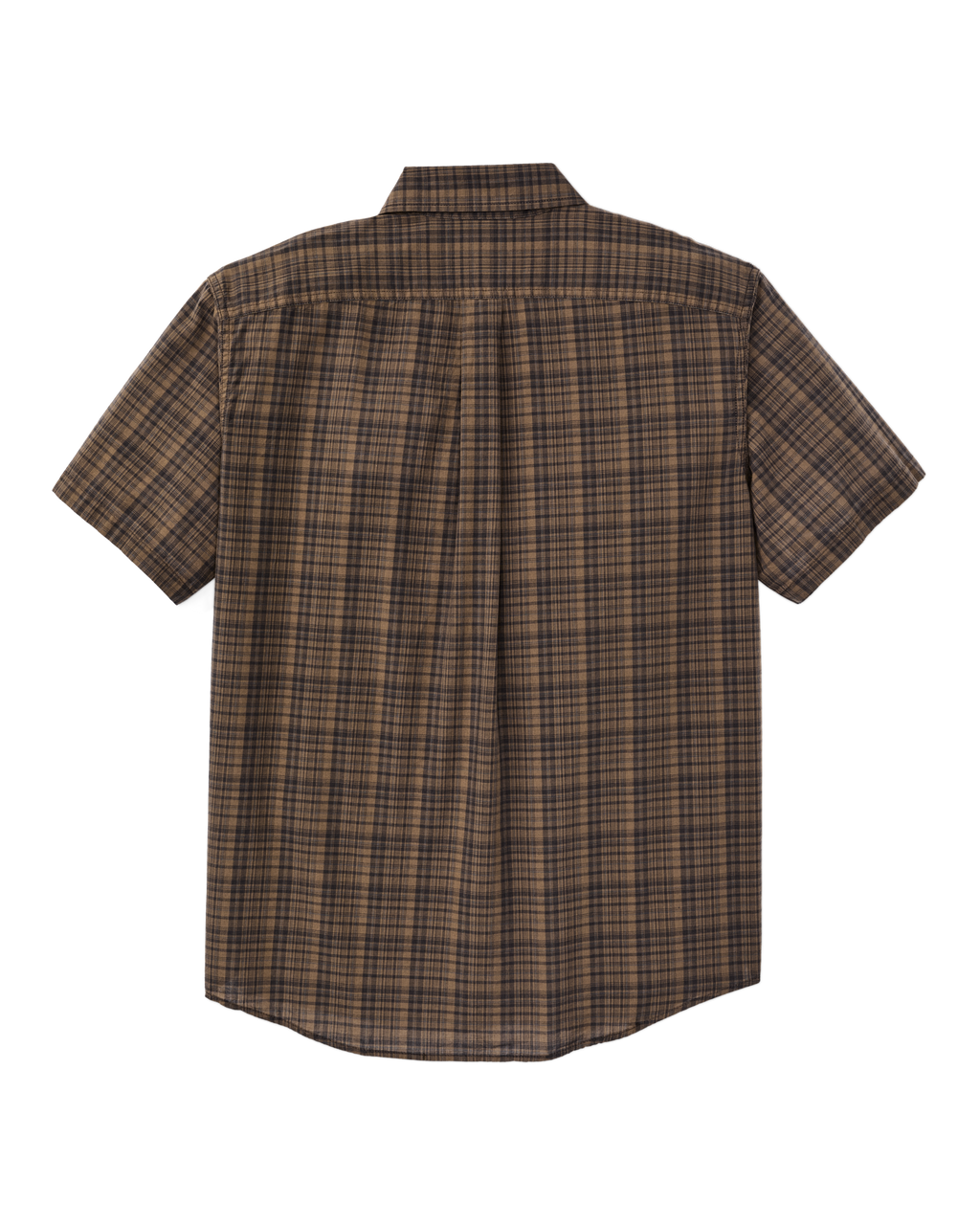 Short Sleeve Madras Popover Shirt in Brown Olive Plaid