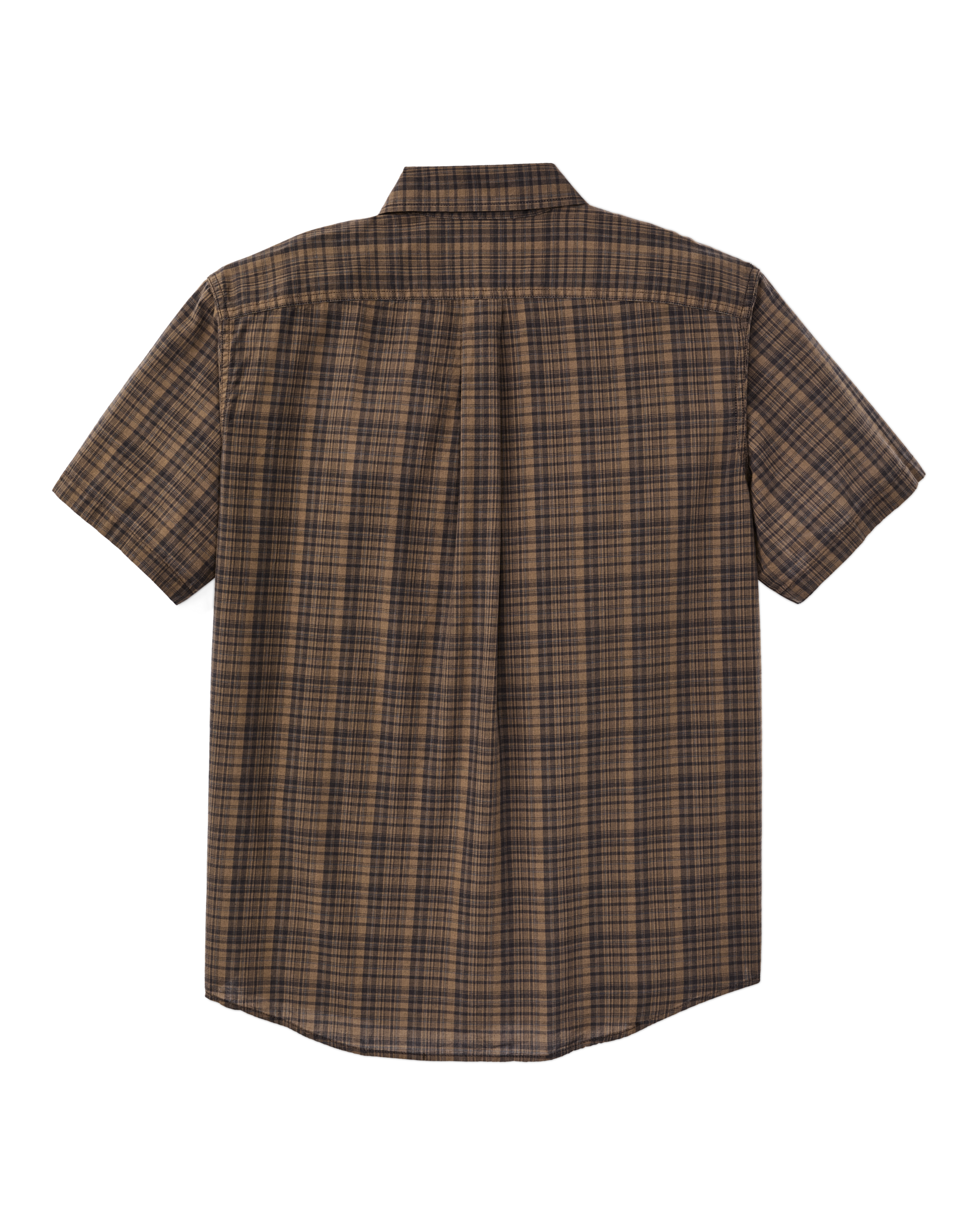 Short Sleeve Madras Popover Shirt in Brown Olive Plaid