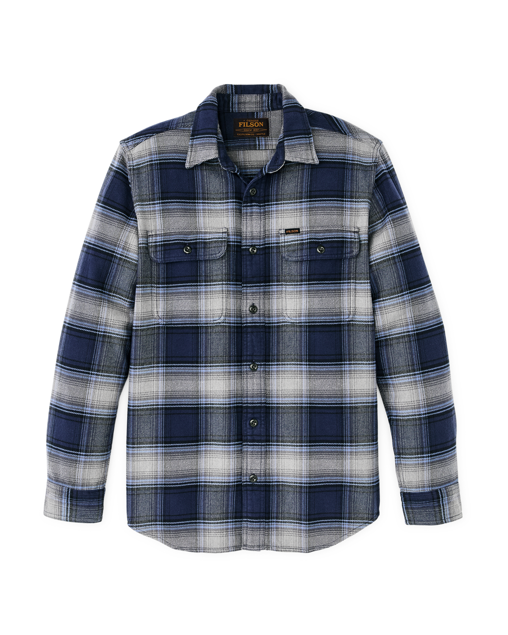 Vintage Flannel Work Shirt in Light Blue Navy Plaid