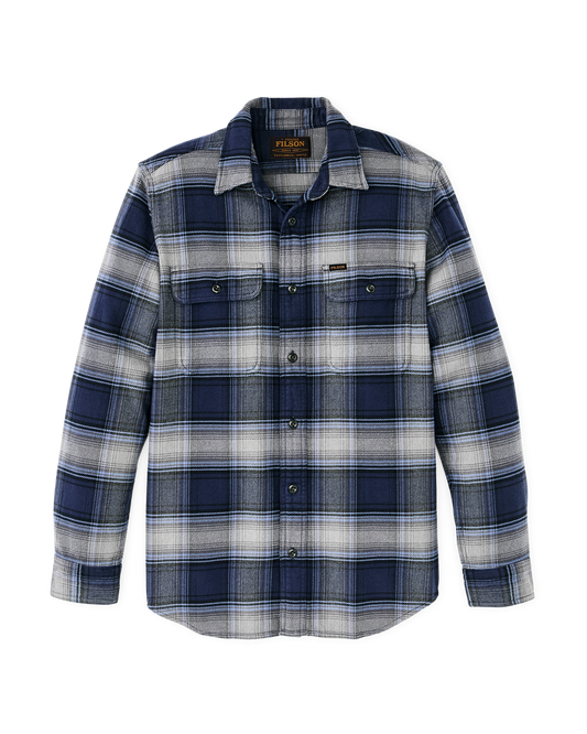 Vintage Flannel Work Shirt in Light Blue Navy Plaid