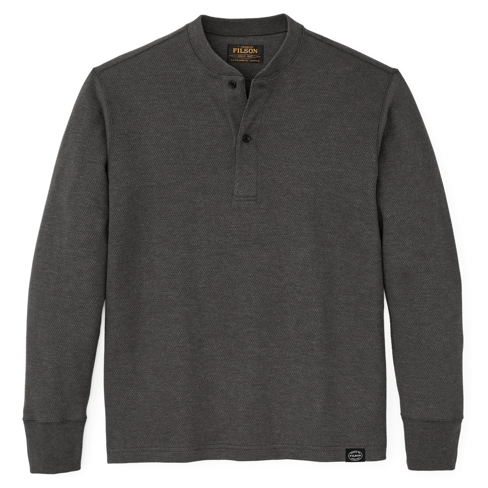 Waffle Knit Henley in Charcoal