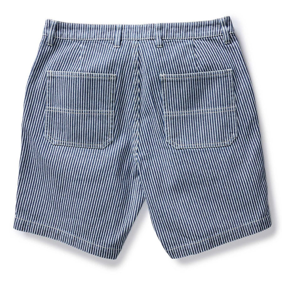 The Camp Short in Indigo Railroad Stripe Denim