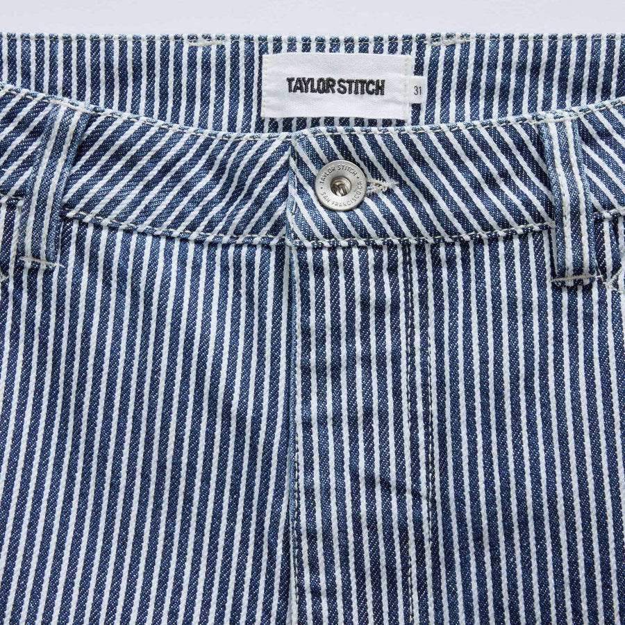 The Camp Short in Indigo Railroad Stripe Denim