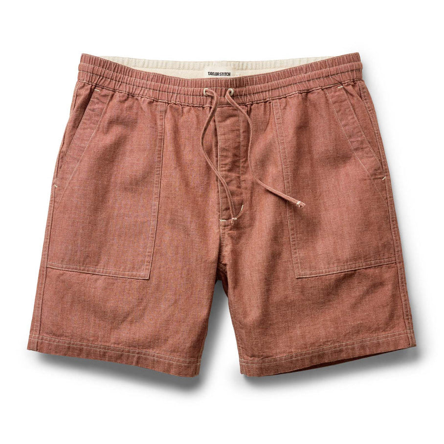 The Breakwater Short in Washed Brick Chambray