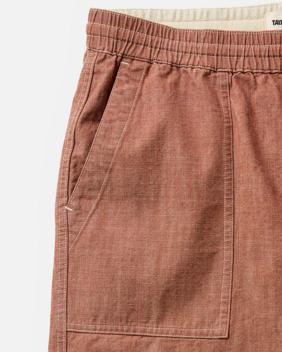The Breakwater Short in Washed Brick Chambray