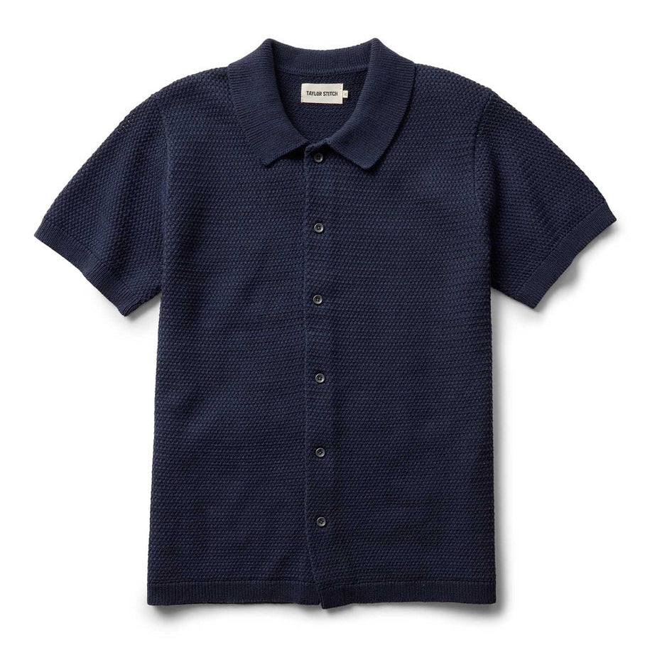 The Button Down Polo in Dark Navy Crochet