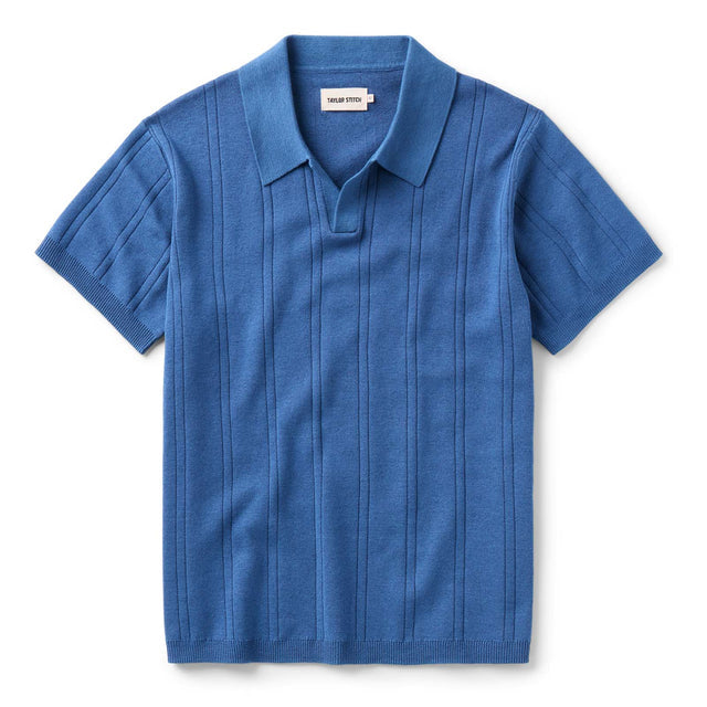 The Valencia Sweater Polo in Heather Clear Blue Rib