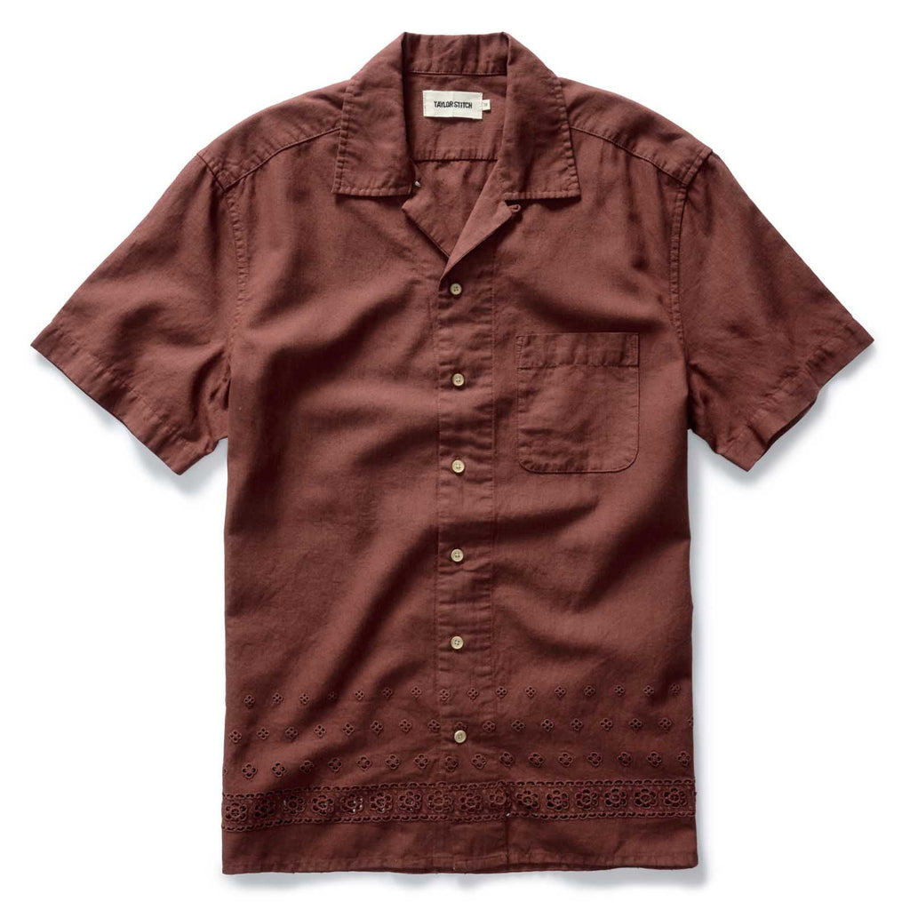 The Short Sleeve Hawthorne in Red Wine Border Eyelet