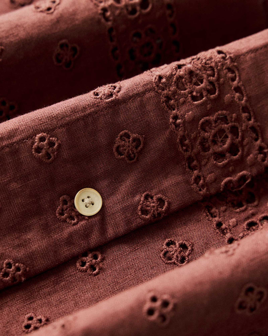 The Short Sleeve Hawthorne in Red Wine Border Eyelet